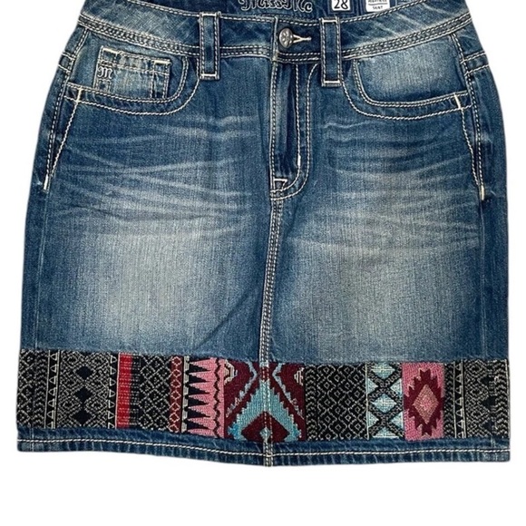 Miss Me Dresses & Skirts - Miss Me Jean Skirt Southwestern Embroidered Aztec High Rise Cotton Denim Size 28